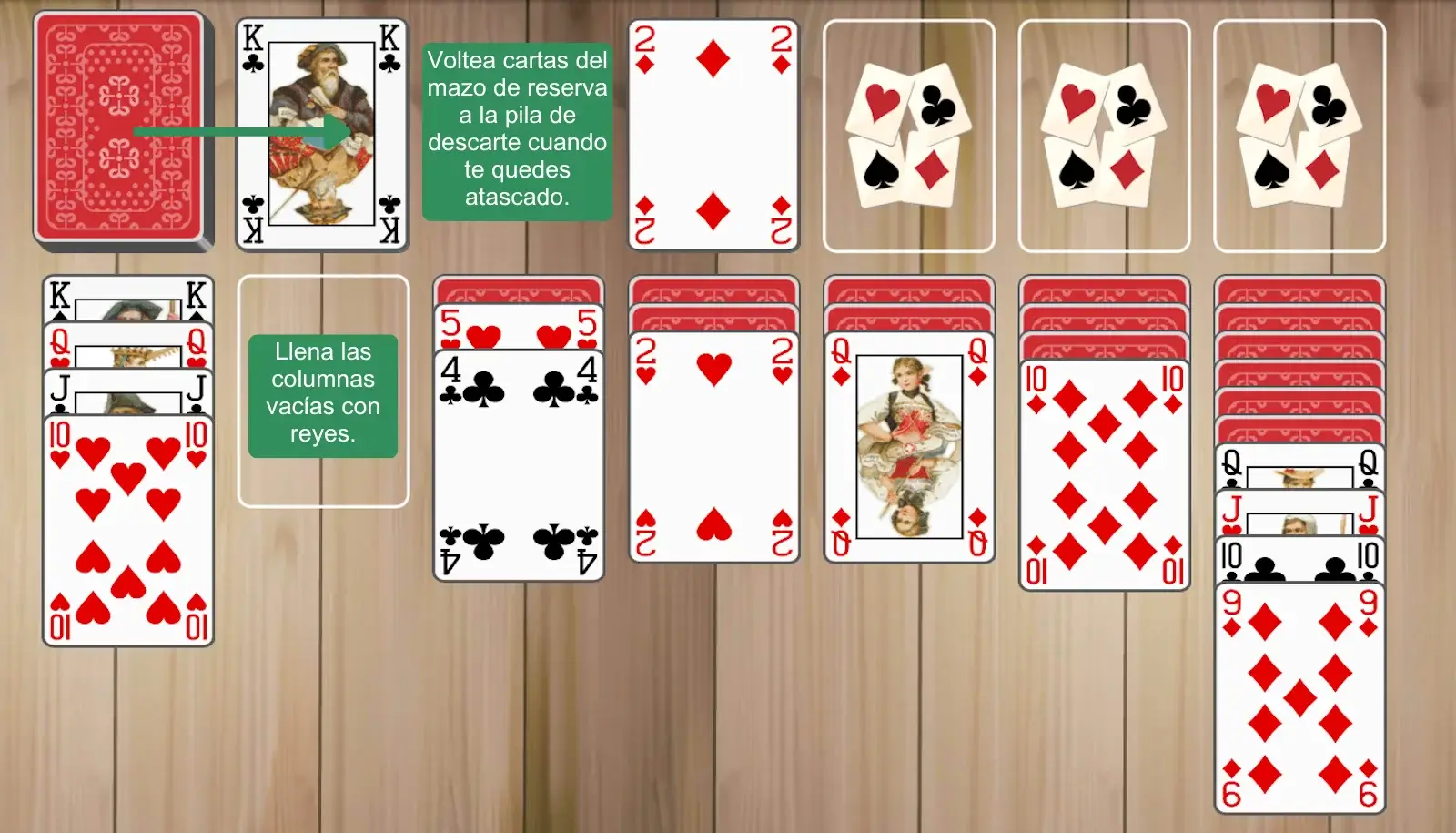 Usa los espacios vacíos con sabiduría y roba del mazo de reserva cuando te atasques