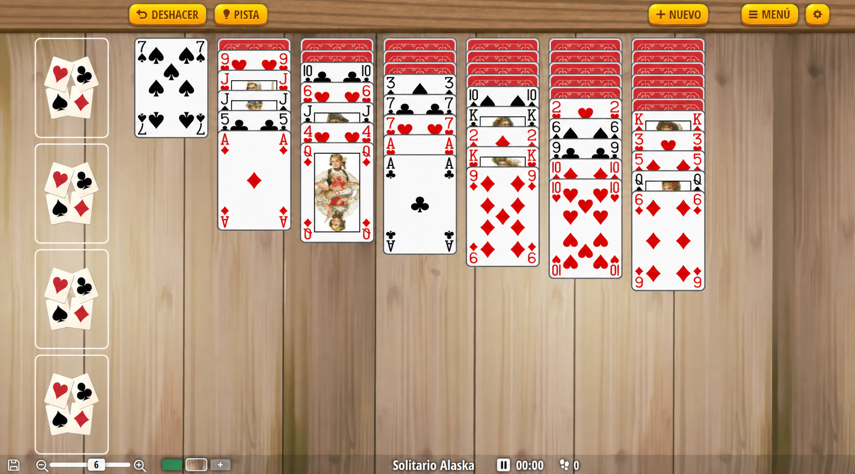 disposición del tablero de solitario alaska