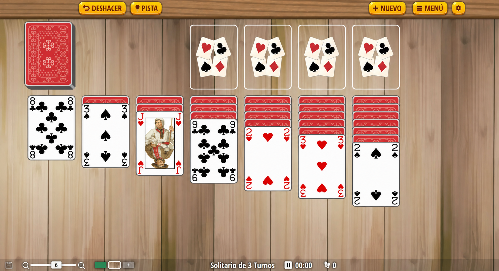 disposición del tablero de solitario de 3 turnos